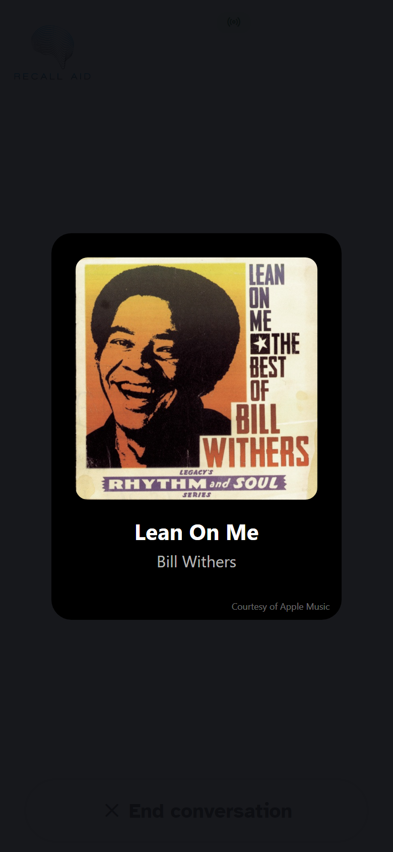 Sample screen: during the voice call, they ask for a song and it starts playing.